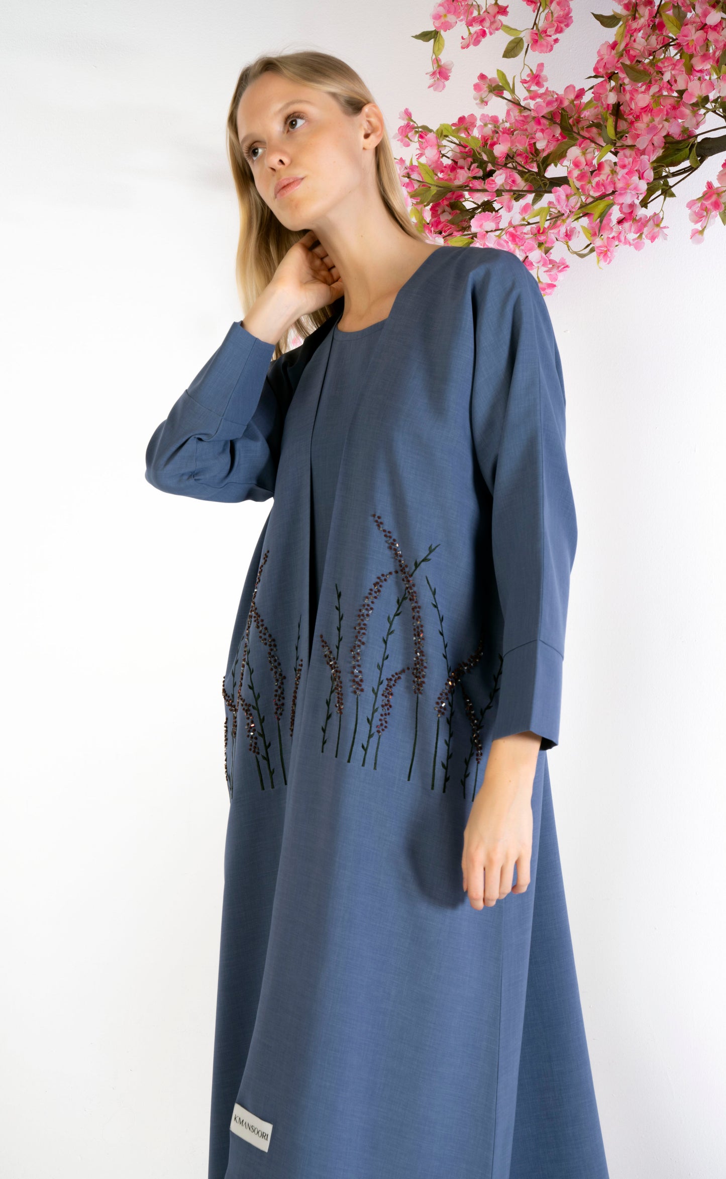 Blue bisht abaya for women with matching Sheila