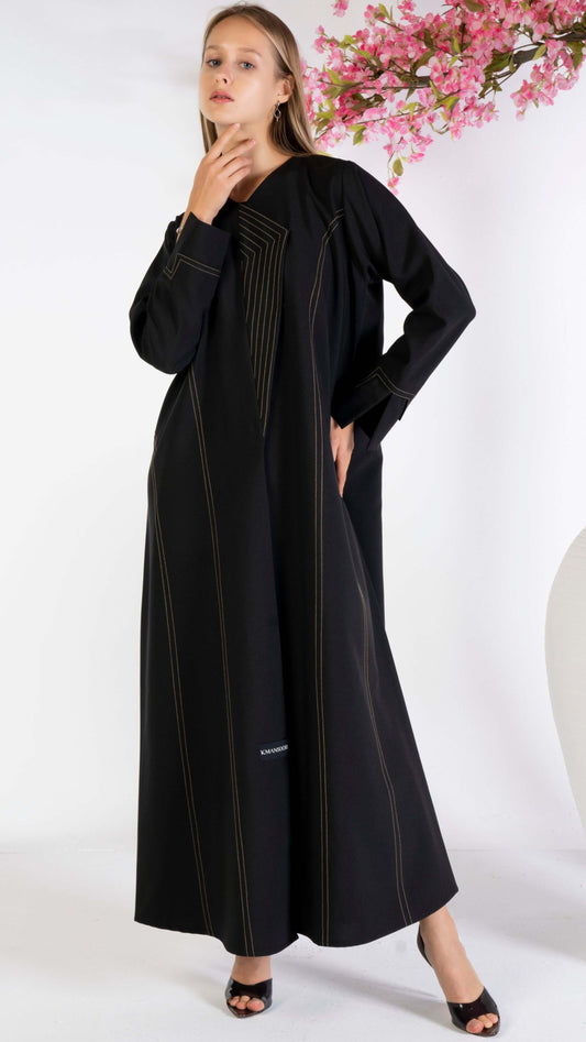 Black overlap abaya for women with minimal stripe lines