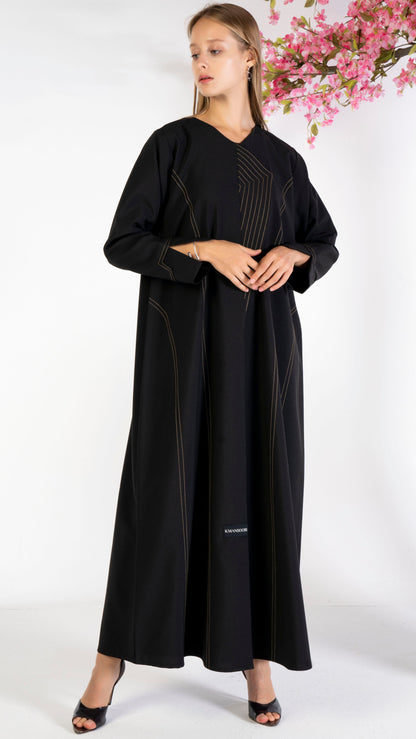 Black Overlap Abaya With Minimal Stripe Lines