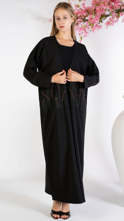 Bisht abaya for women with floral embroidery