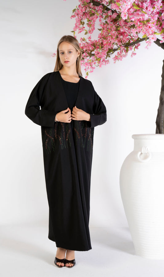 Bisht abaya for women with floral embroidery