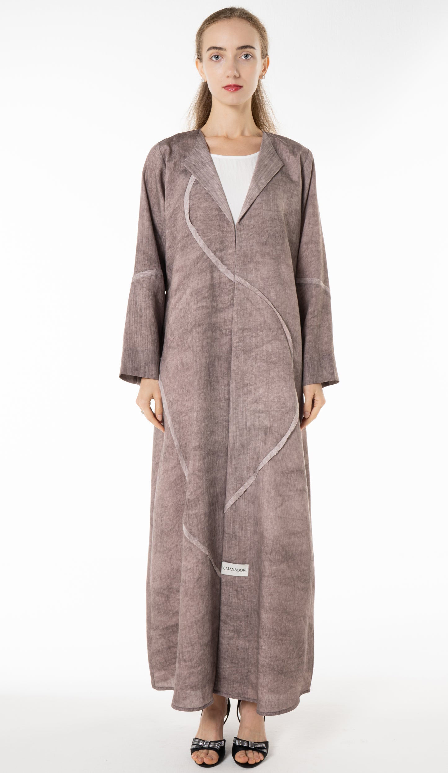 Soft Simple Collar Abaya With Contrast Fabric Detailing