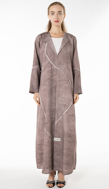 Soft Simple Collar Abaya With Contrast Fabric Detailing