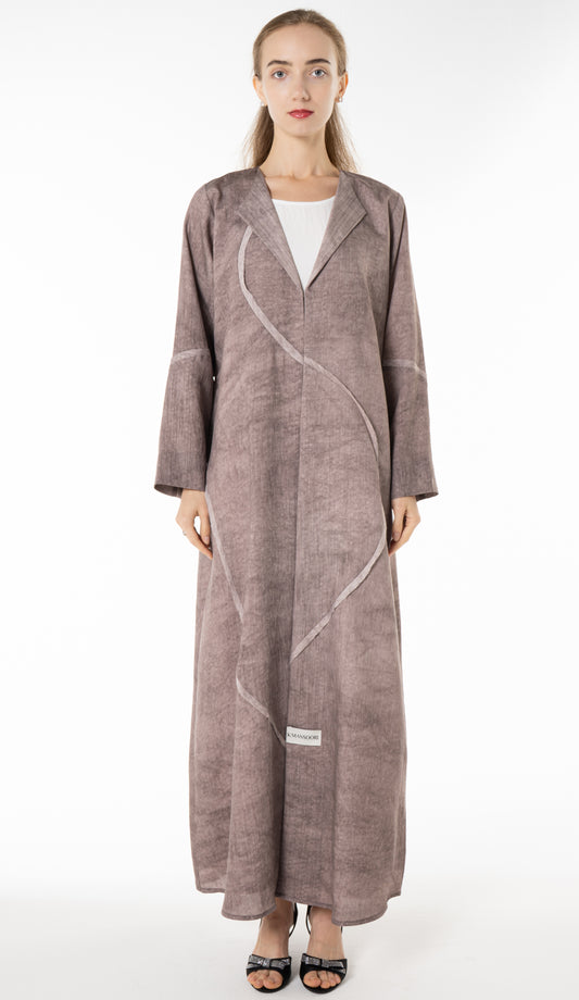 Soft Simple Collar Abaya With Contrast Fabric Detailing