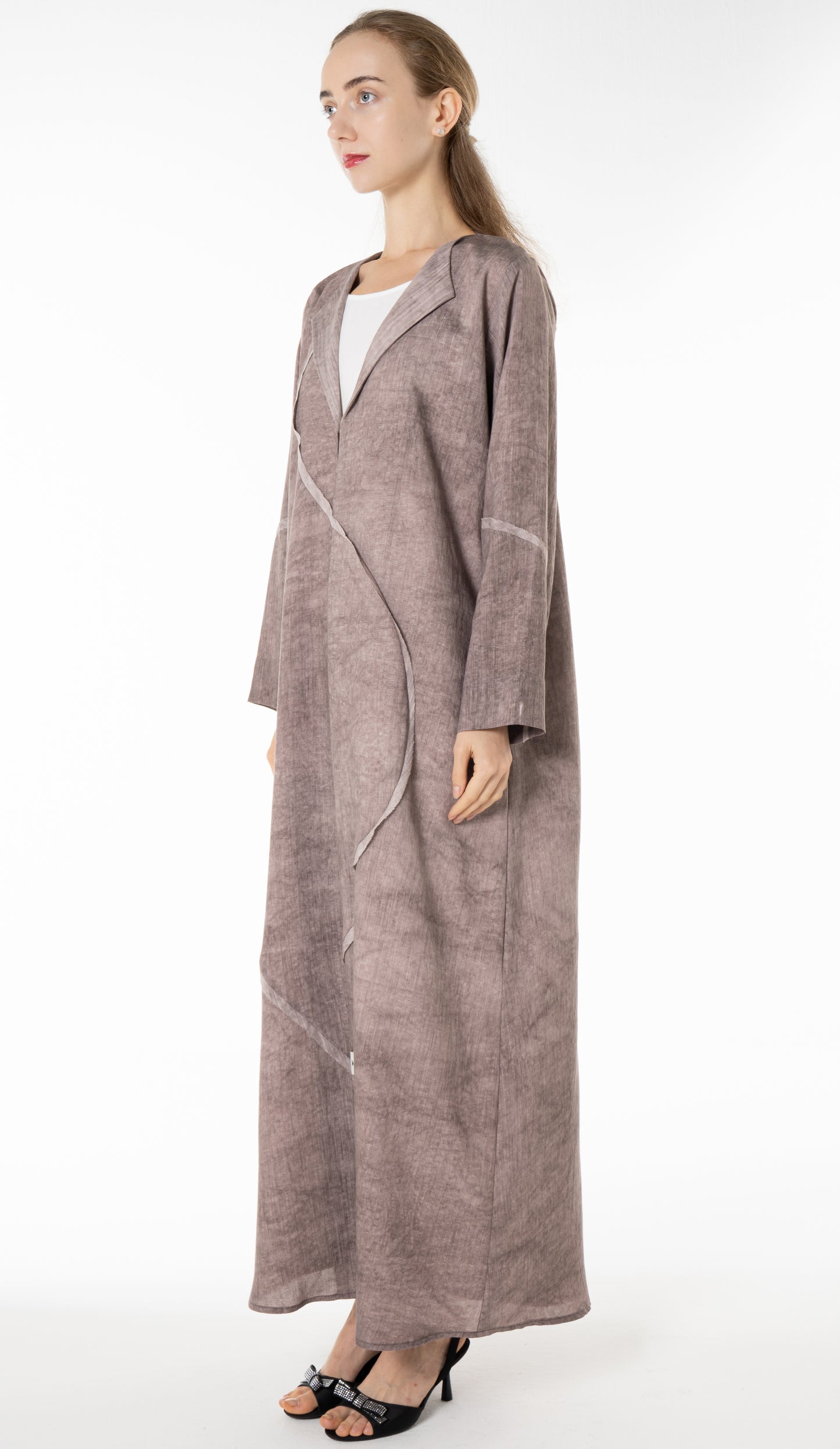 Soft Simple Collar Abaya With Contrast Fabric Detailing