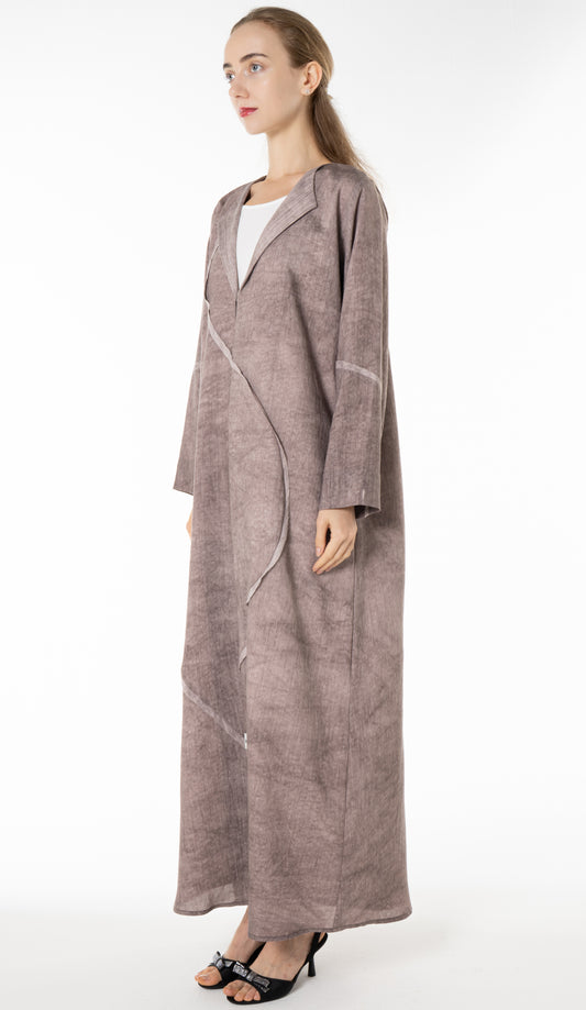 Soft Simple Collar Abaya With Contrast Fabric Detailing