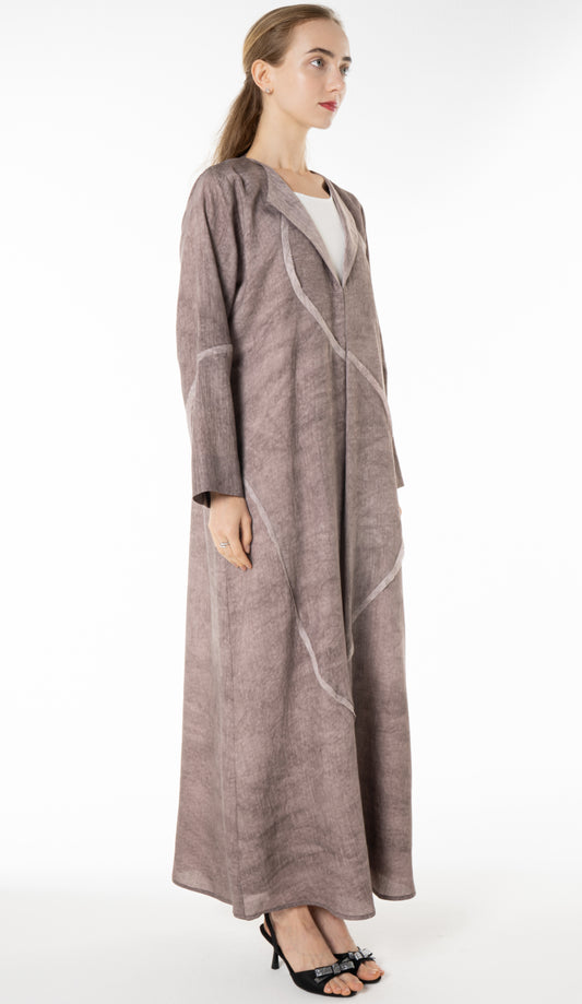 Soft Simple Collar Abaya With Contrast Fabric Detailing