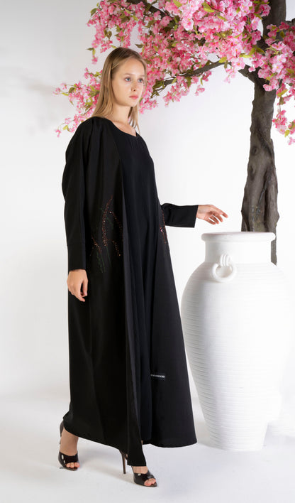 Black bisht abaya with bead work on front