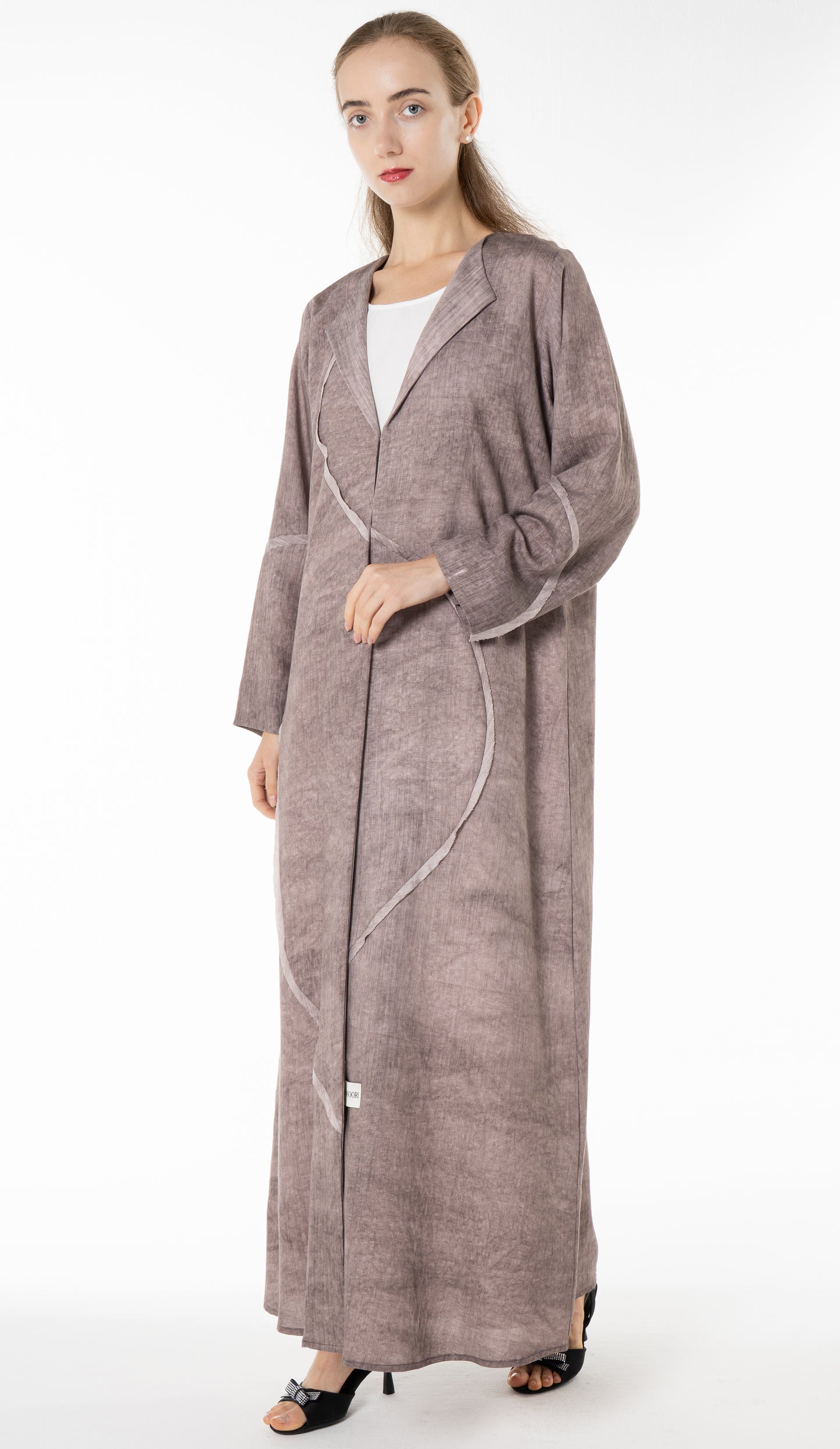 Soft Simple Collar Abaya With Contrast Fabric Detailing