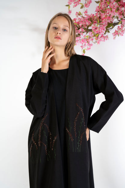 Black bisht abaya for women