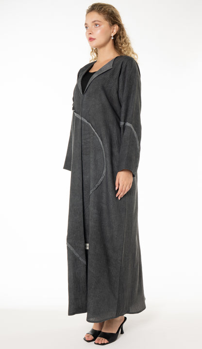 Soft Simple Collar Abaya With Contrast Fabric Detailing