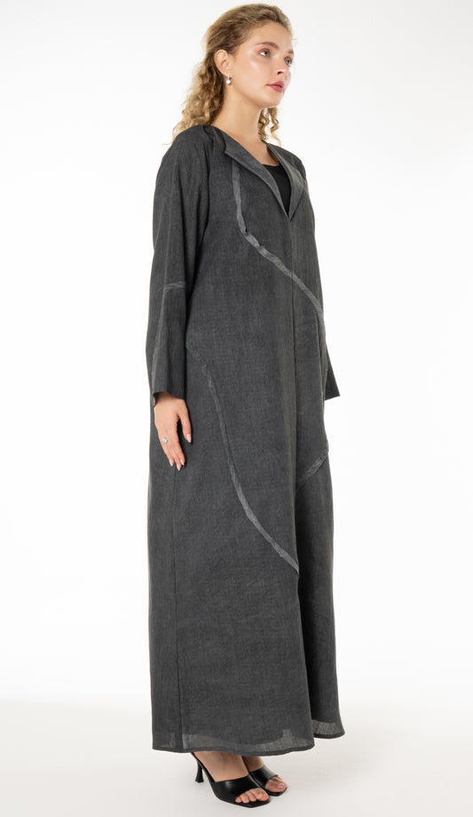 Soft Simple Collar Abaya With Contrast Fabric Detailing