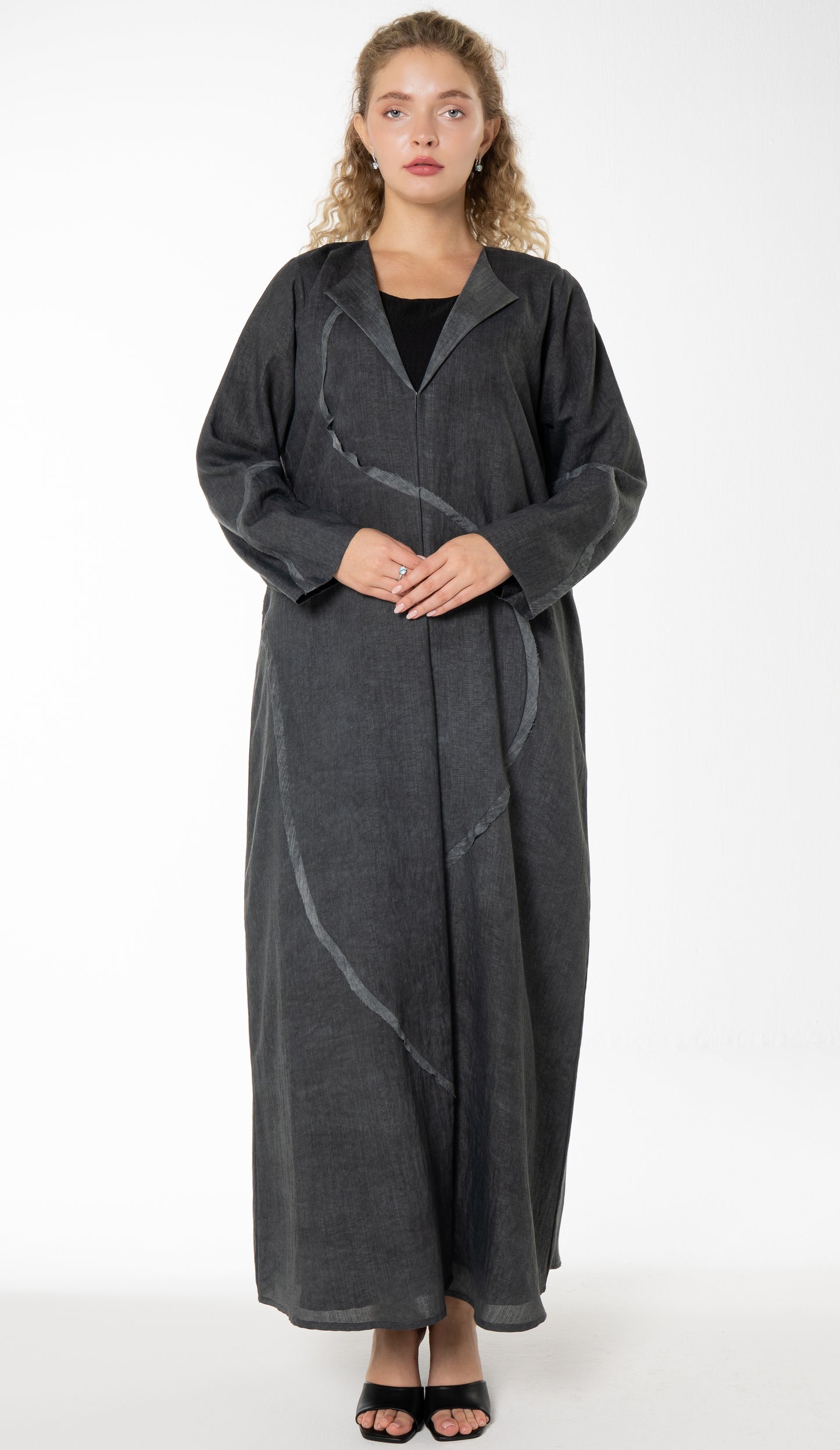 Soft Simple Collar Abaya With Contrast Fabric Detailing