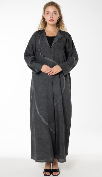 Soft Simple Collar Abaya With Contrast Fabric Detailing