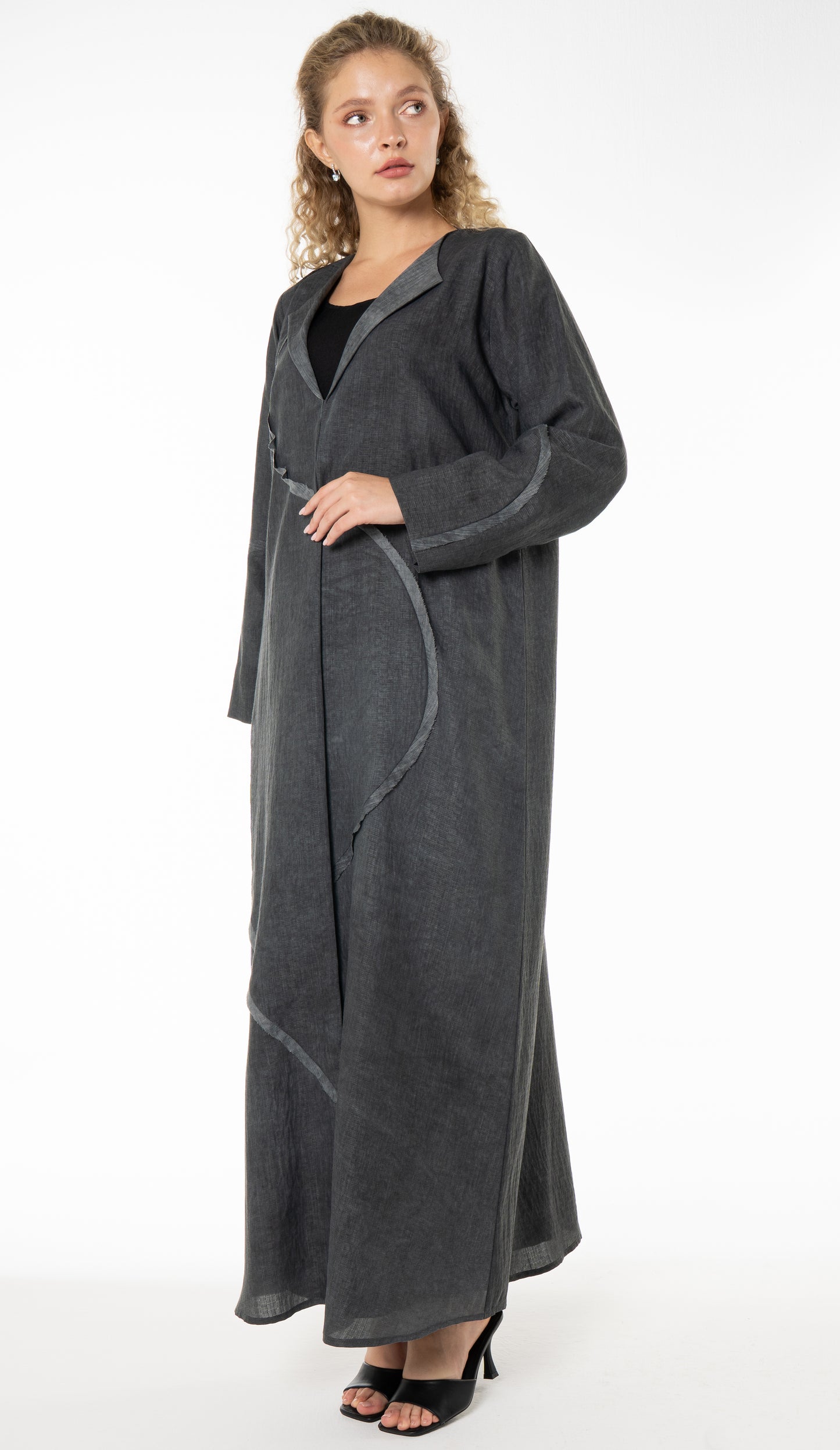 Soft Simple Collar Abaya With Contrast Fabric Detailing