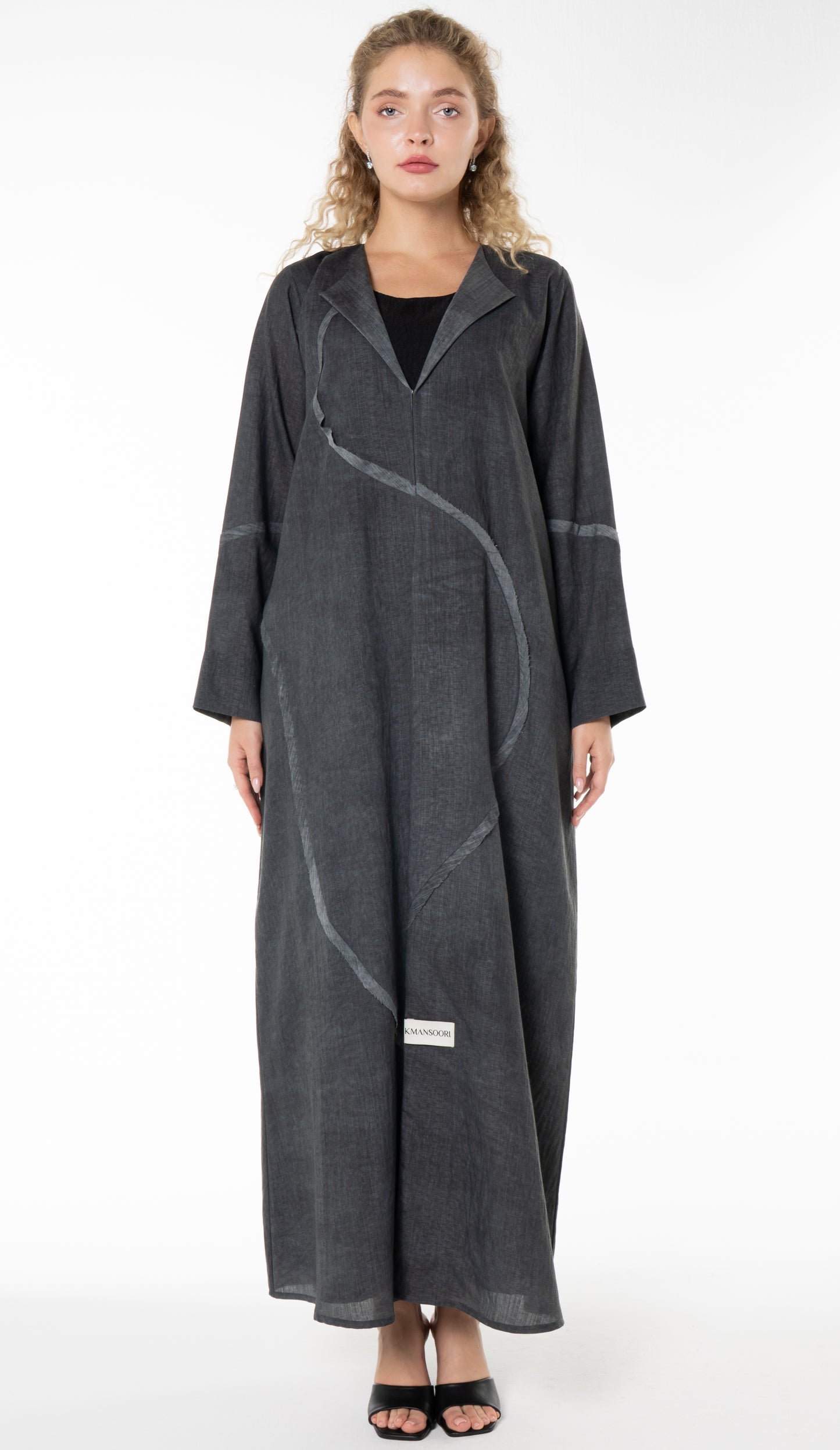 Soft Simple Collar Abaya With Contrast Fabric Detailing