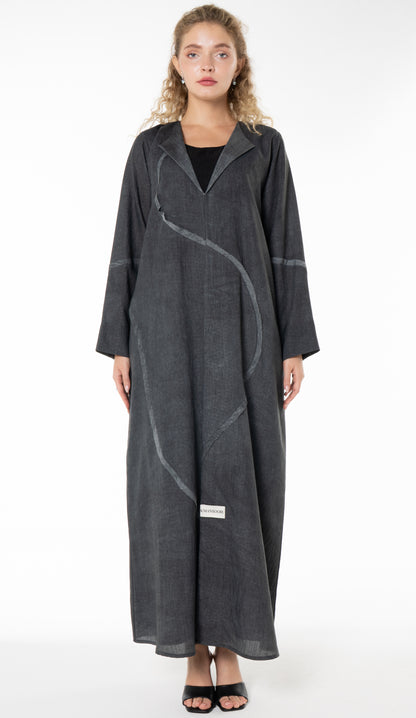 Soft Simple Collar Abaya With Contrast Fabric Detailing