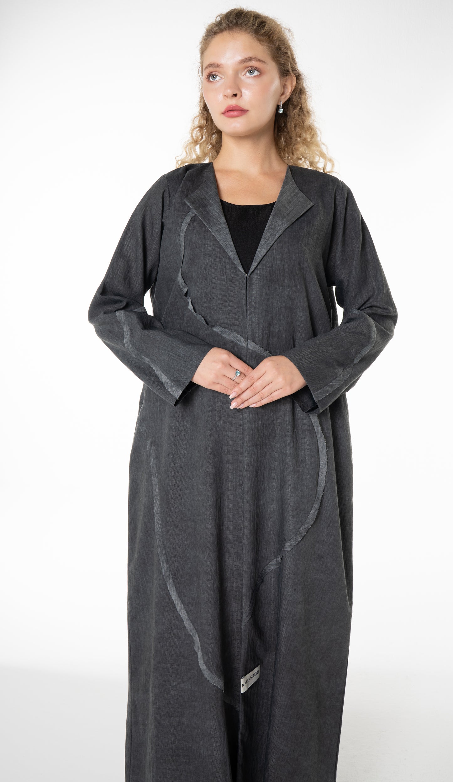 Soft Simple Collar Abaya With Contrast Fabric Detailing