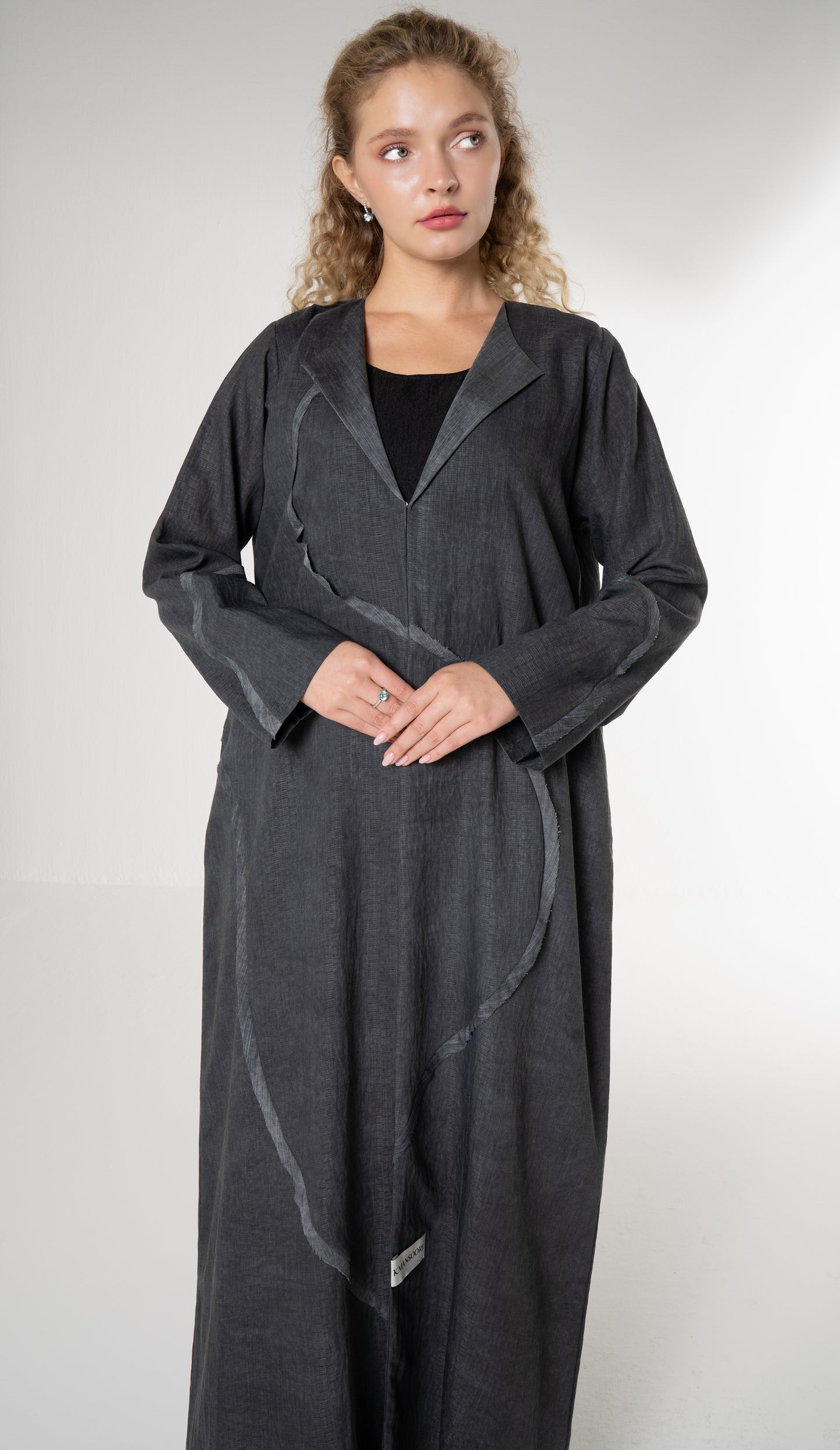 Soft Simple Collar Abaya With Contrast Fabric Detailing