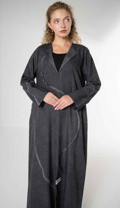 Soft Simple Collar Abaya With Contrast Fabric Detailing
