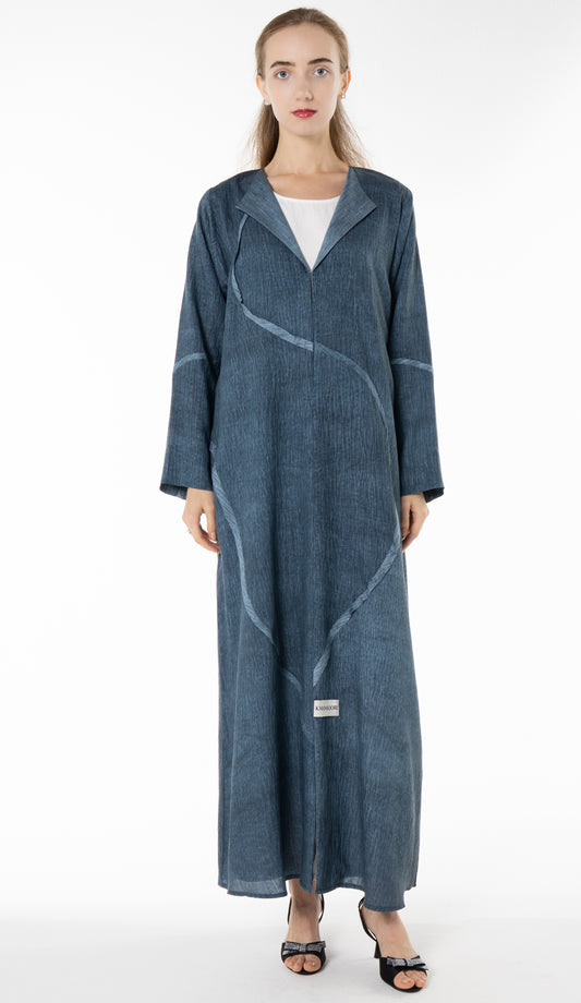 Soft Simple Collar Abaya With Contrast Fabric Detailing