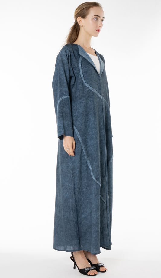 Soft Simple Collar Abaya With Contrast Fabric Detailing
