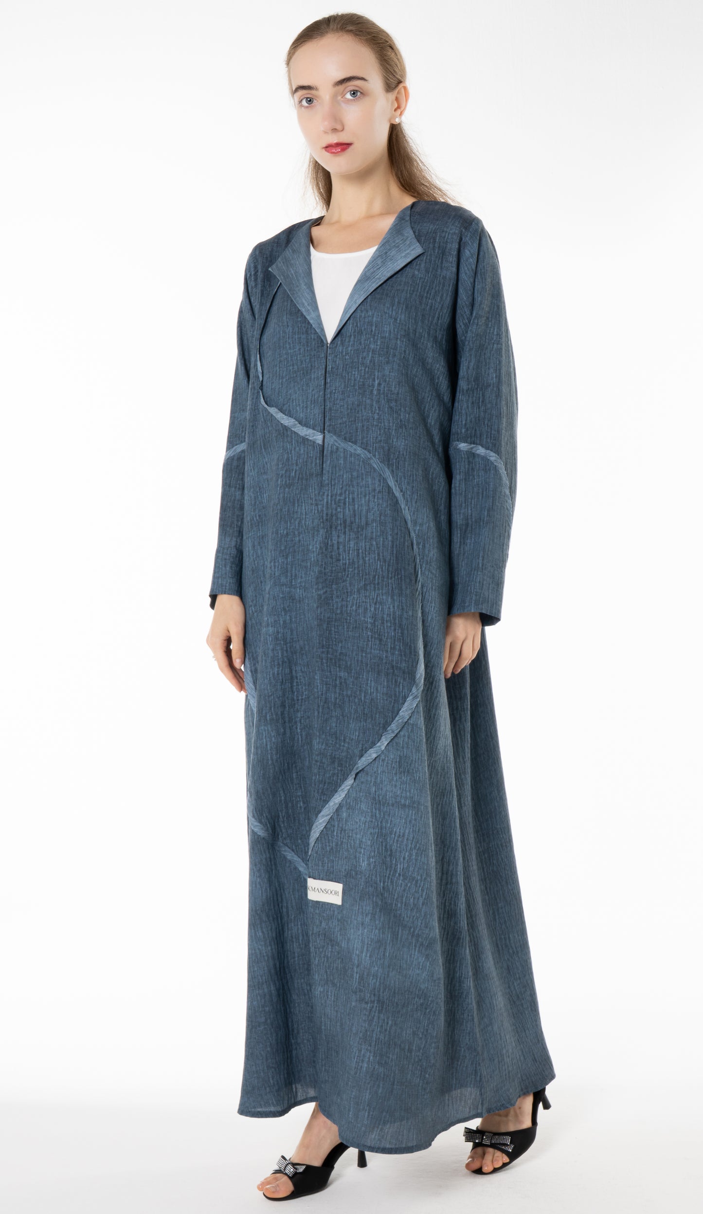 Soft Simple Collar Abaya With Contrast Fabric Detailing