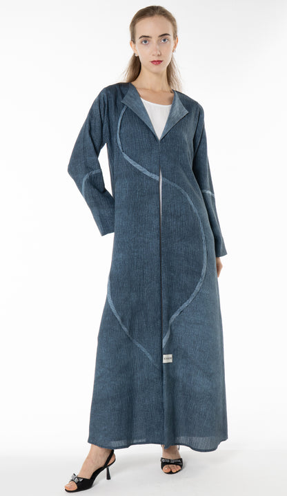 Soft Simple Collar Abaya With Contrast Fabric Detailing