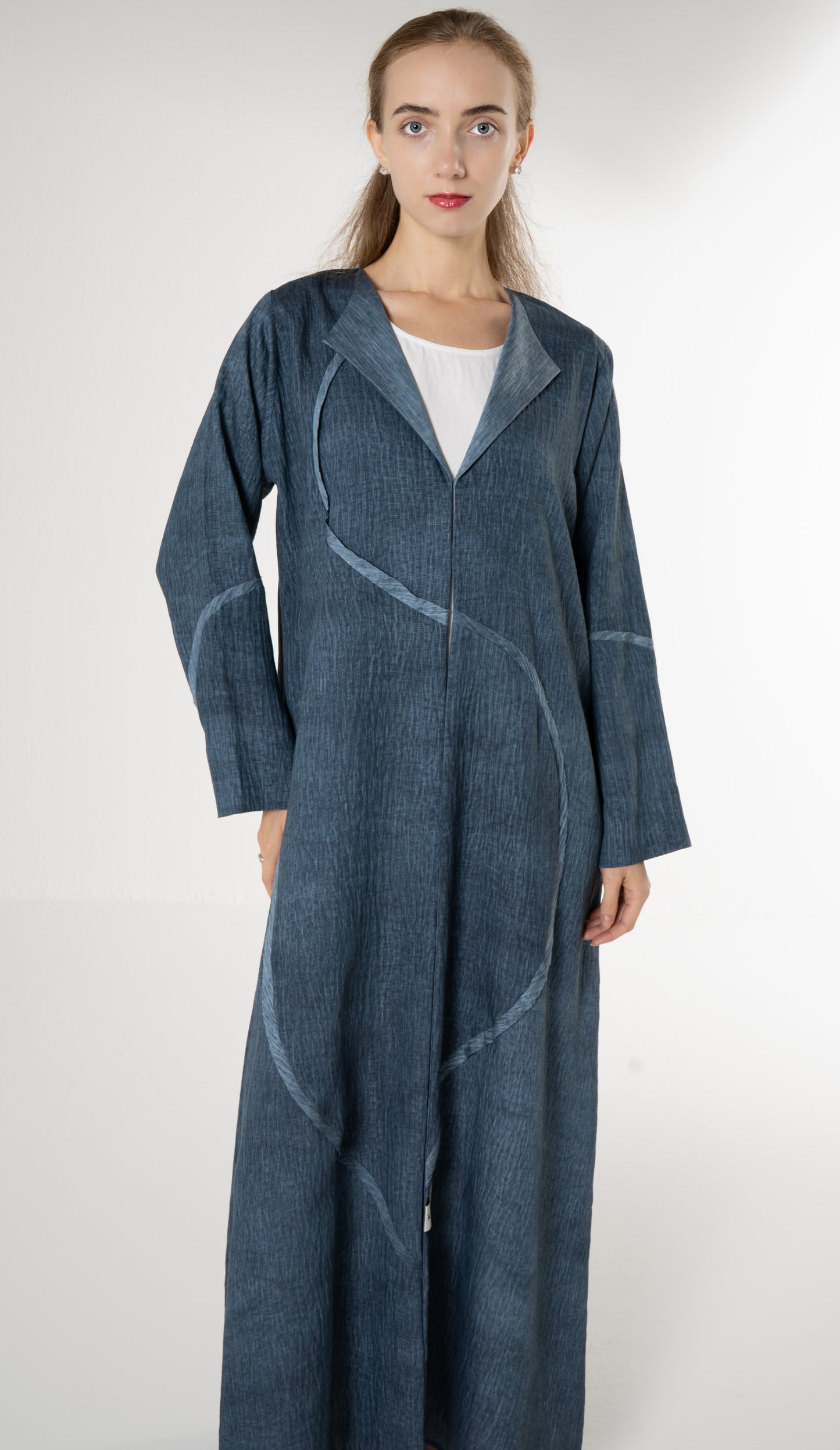 Soft Simple Collar Abaya With Contrast Fabric Detailing