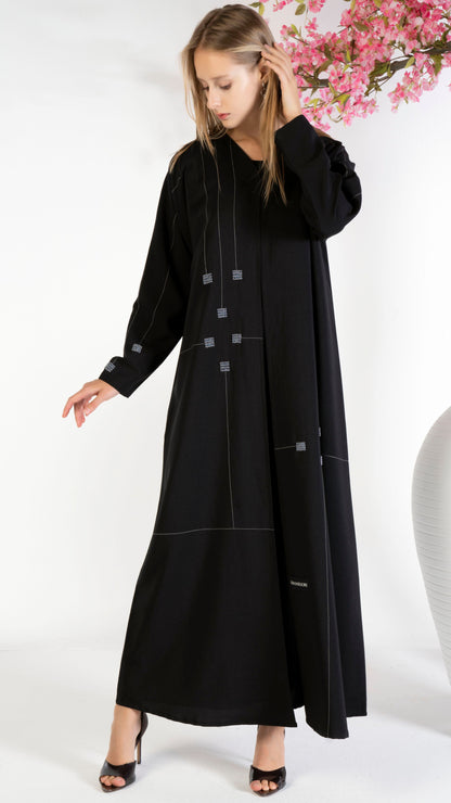 Geometrical Design Abaya With Beadwork Detailing