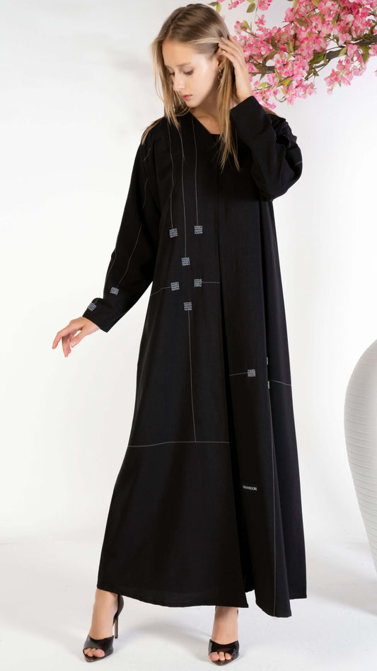 Geometrical Black Design Abaya With Beadwork Detailing