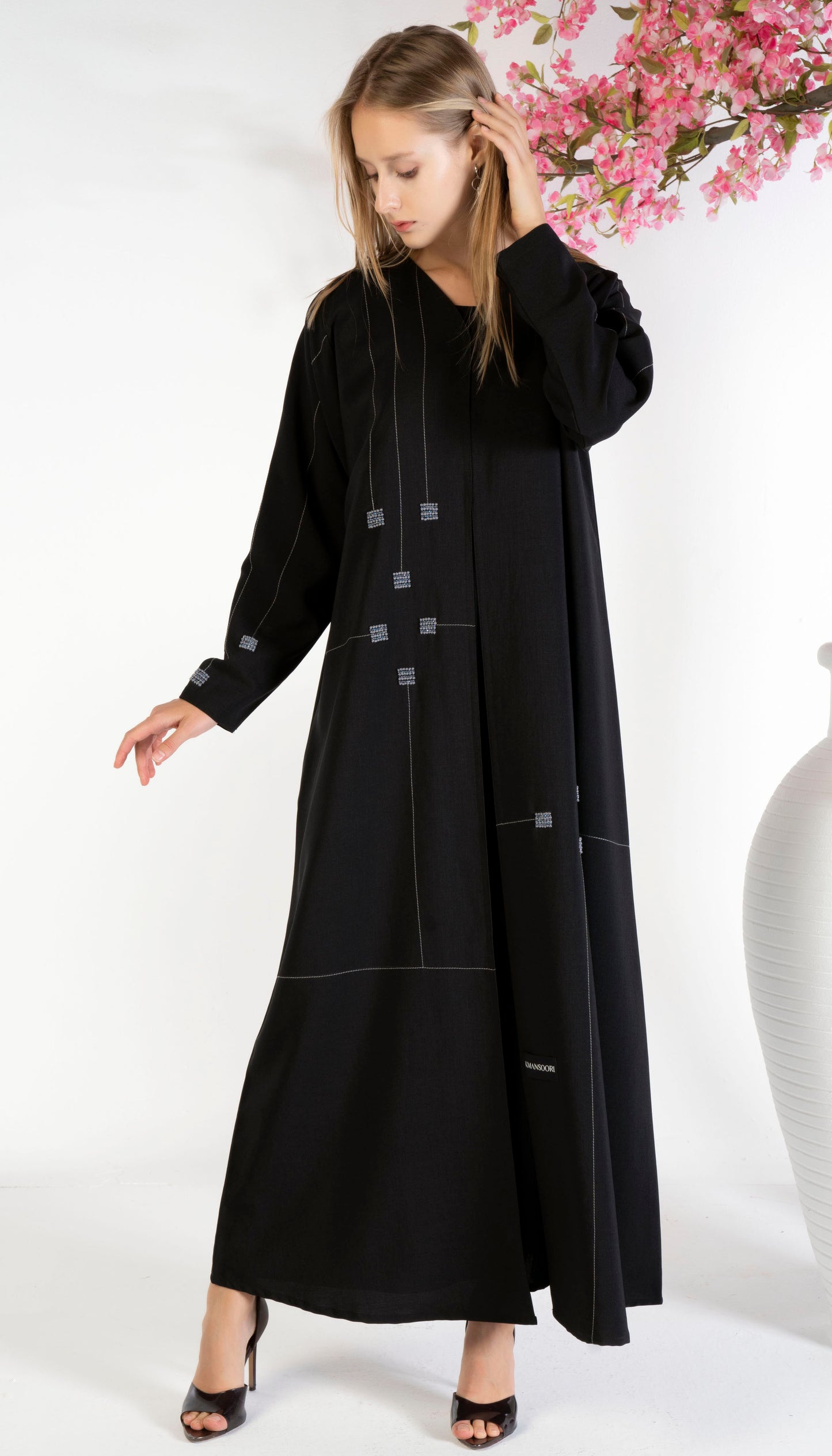 Geometrical Design Abaya With Beadwork Detailing