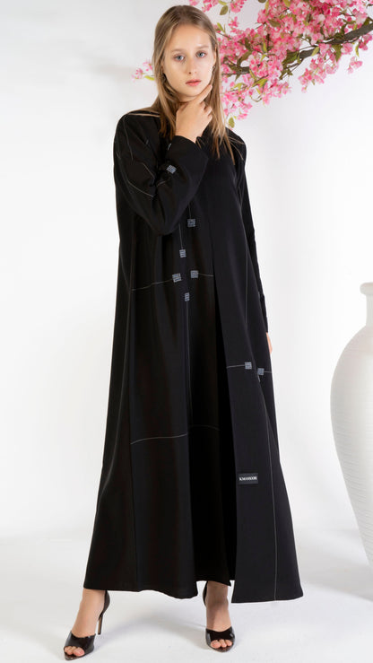 Geometrical Design Abaya With Beadwork Detailing