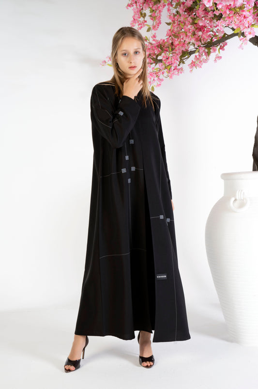 Geometrical Design Abaya With Beadwork Detailing