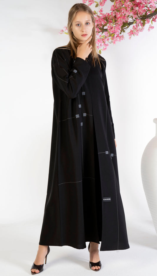 Geometrical Design Abaya With Beadwork Detailing