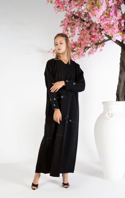 Geometrical Design Abaya With Beadwork Detailing