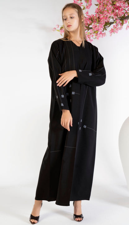 Geometrical Design Abaya With Beadwork Detailing