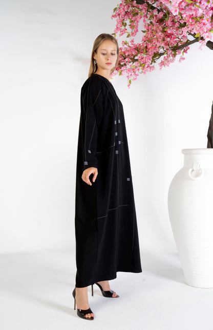Geometrical Design Abaya With Beadwork Detailing
