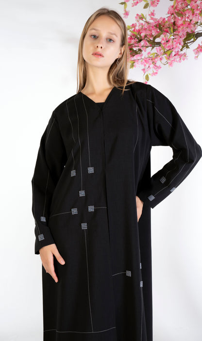 Geometrical Design Abaya With Beadwork Detailing