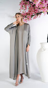 Bisht Abaya With Pleated Sleeves Enhanced With Simple Beadwork Detailing