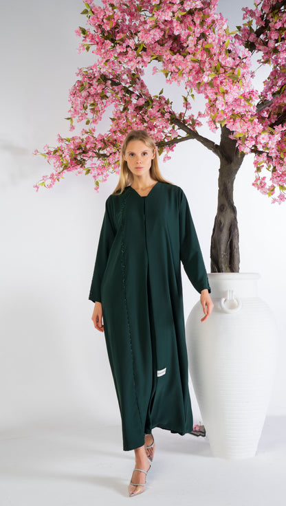 Soft Fabric Abaya With Elegant Curve Line Pattern Bead Work On Front