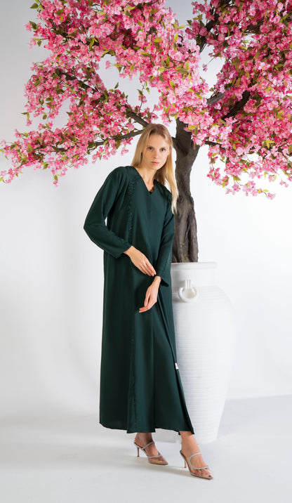 Soft Fabric Abaya With Elegant Curve Line Pattern Bead Work On Front