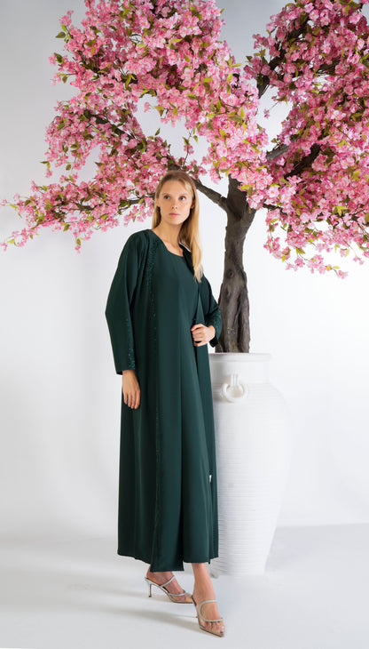 Soft Fabric Abaya With Elegant Curve Line Pattern Bead Work On Front