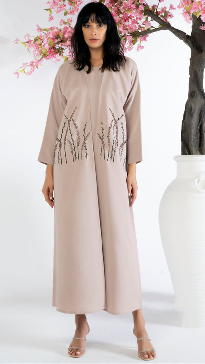 Bisht Abaya With Floral Embroidery And Bead Work On Front