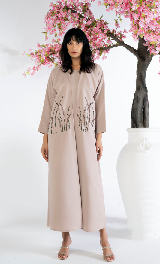 Bisht Abaya With Floral Embroidery And Bead Work On Front