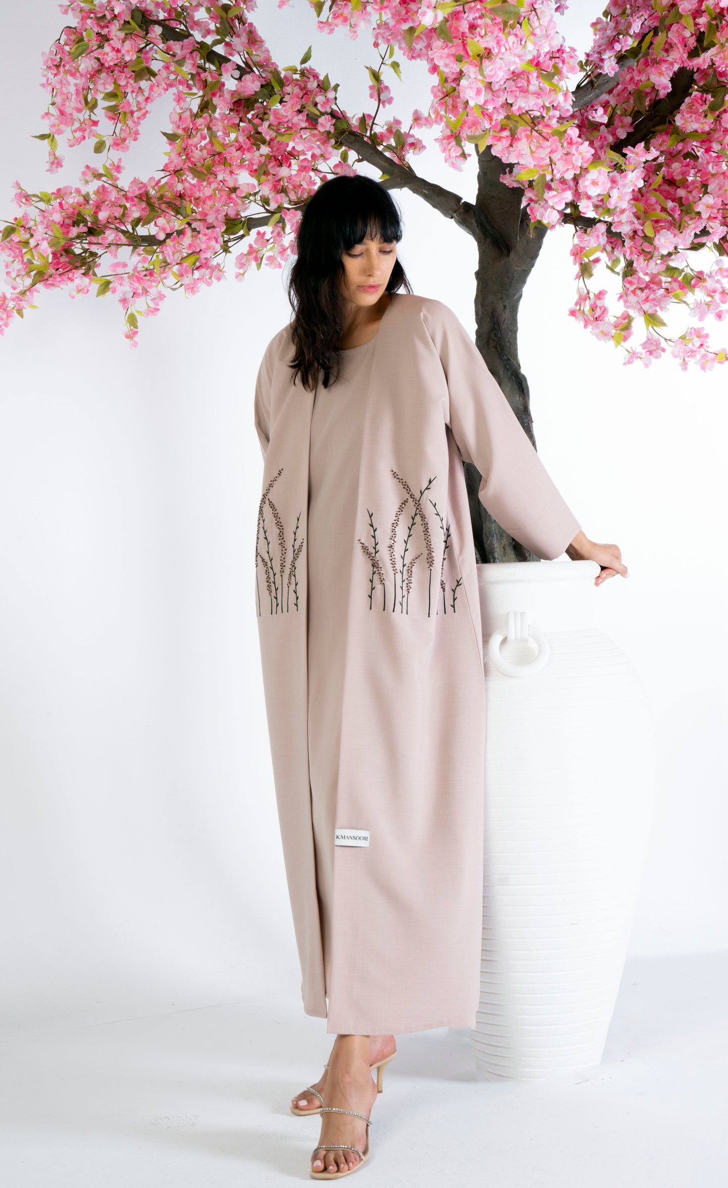 Bisht Abaya With Floral Embroidery And Bead Work On Front