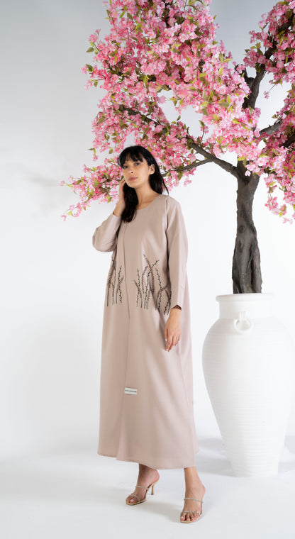 Bisht Abaya With Floral Embroidery And Bead Work On Front
