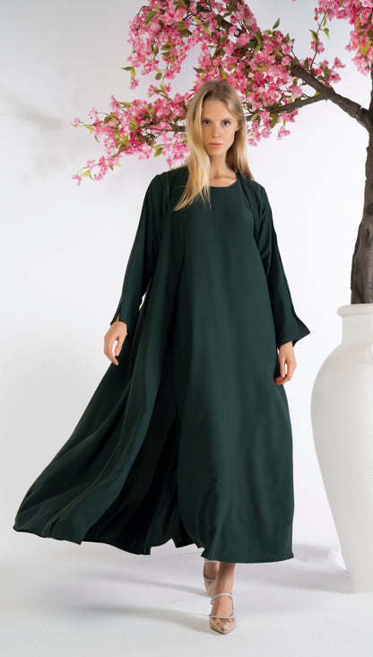 Stylised Pattern Abaya With Contrast Color Stitch Line Design