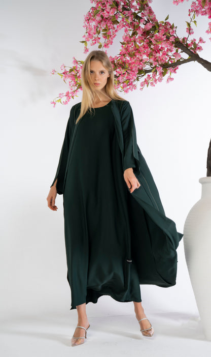 Stylised Pattern Abaya With Contrast Color Stitch Line Design