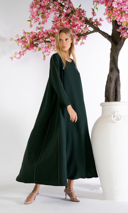 Stylised Pattern Abaya With Contrast Color Stitch Line Design